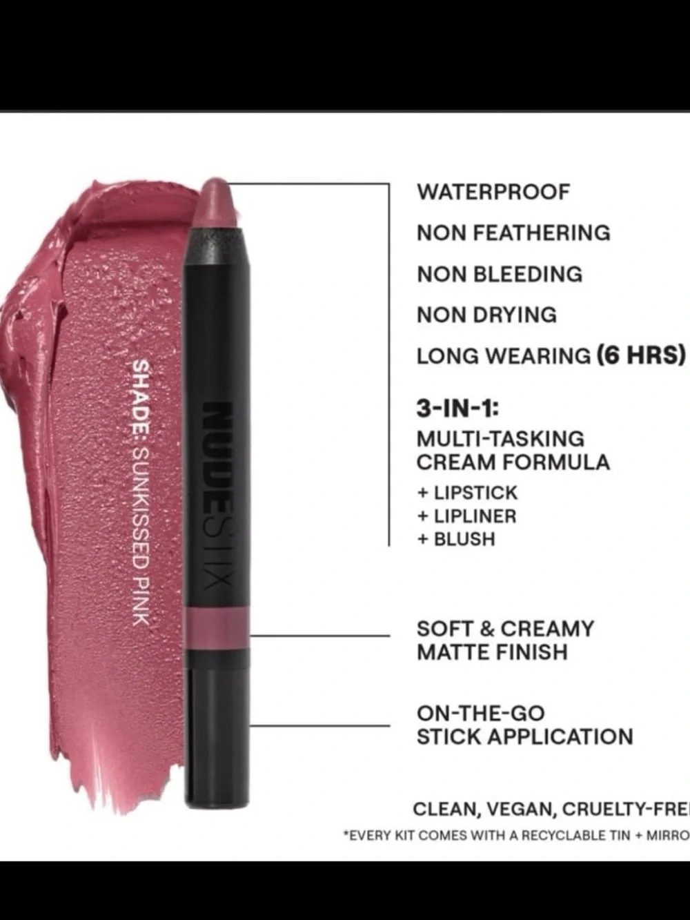 Nudestix Intense Matte Lip & Cheek Pencil Lipstick Sunkissed Pink BNIB